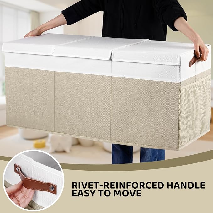 Extra Large Toy Chest,Foldable Storage Box,Large Storage Bins With Lids,Suitable for living rooms,studies,bedrooms(40"X18"X14",White & Beige)