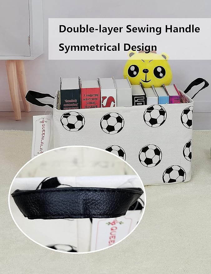 QUEENLALA Rectangular Laundry Hamper/Foldable Nursery Laundry Basket for Organizing/Storage Bin Baskets/Children Toy Office Bedroom/Toy Bin Closet Shelf Baskets（Rec-Football）