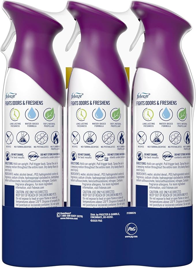 Febreze Air Mist, Air Freshener Spray, Odor Fighting Room Spray, Deodorizer for Home Bathroom Kitchen Office Apartment Dorm Room Classroom, Lilac Sunrise Scent, 8.1oz (Pack of 3)