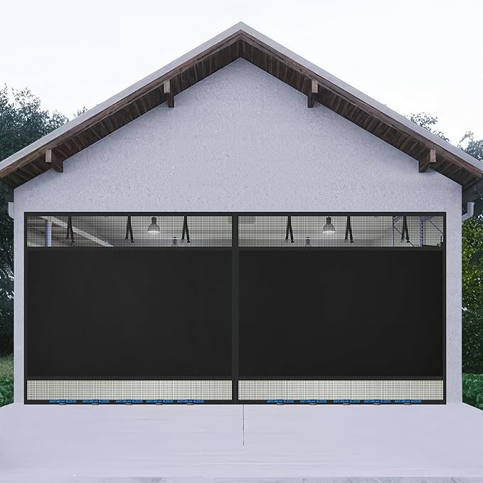 Privacy Garage Door Screen Blackout for 1 Car Garage- 8x7FT Heavy Duty Magnetic Garage Screen, Thicker 265g/㎡ Mesh, Hands Free, Magnetic Privacy Garage Screen Door