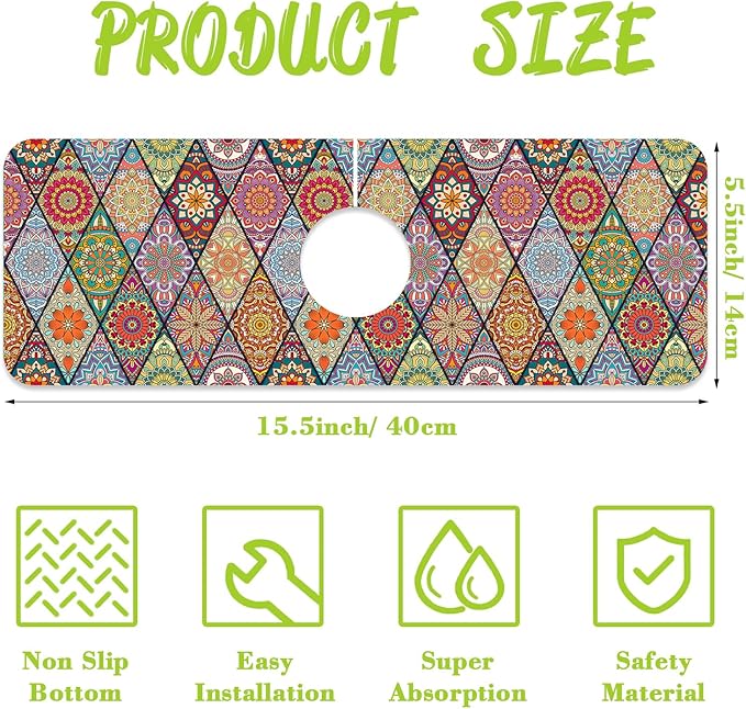 Sink Faucet Absorbing Mat Bohemian Textile Rug Texture Sink Splash Guard Drying Mat for Kitchen Bathroom Faucet Sinkmat 15.5"X5.5"
