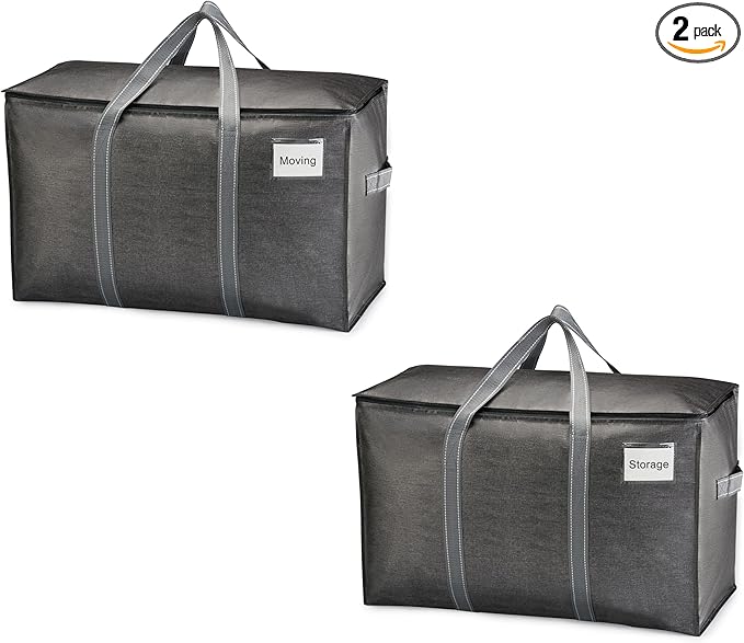 VENO 2 Pack Moving Bags and Large Christmas Storage Bins with lids. Alternative to Moving Boxes, Packing Supplies for College. Extra Large Heavy Duty Totes for Packaging (Dark Gray, 2 Pack)