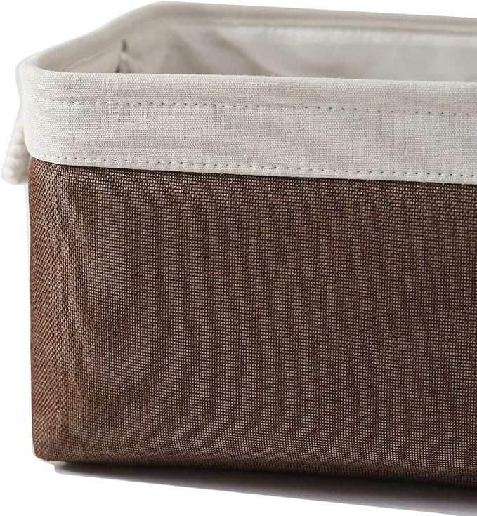 Sacyic Large Storage Baskets for Shelves, Fabric Baskets for Organizing, Collapsible Storage Bins for Closet, Nursery, Clothes, Home & Office [3-Pack, White&Brown]