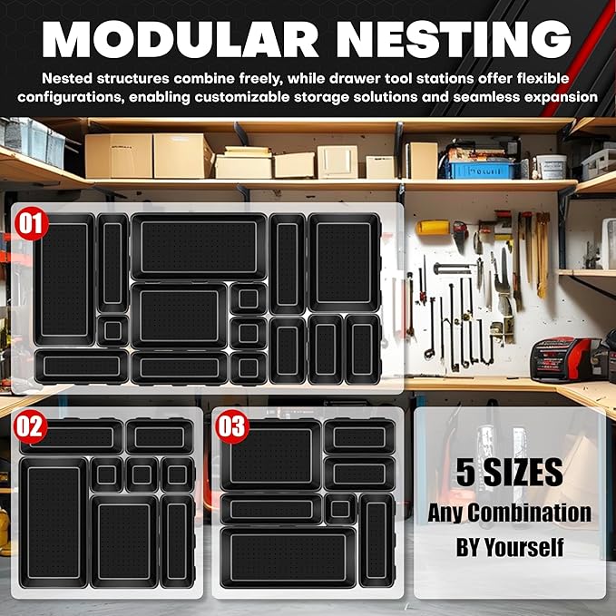 C&T 69-Pieces Tool Box Organizer Tray Divider Set, Tool Drawer Tray Divider, Large Plastic Interlocking Organizer (Includes 5 Sizes) for Drawer Organization, Workbench and Storage