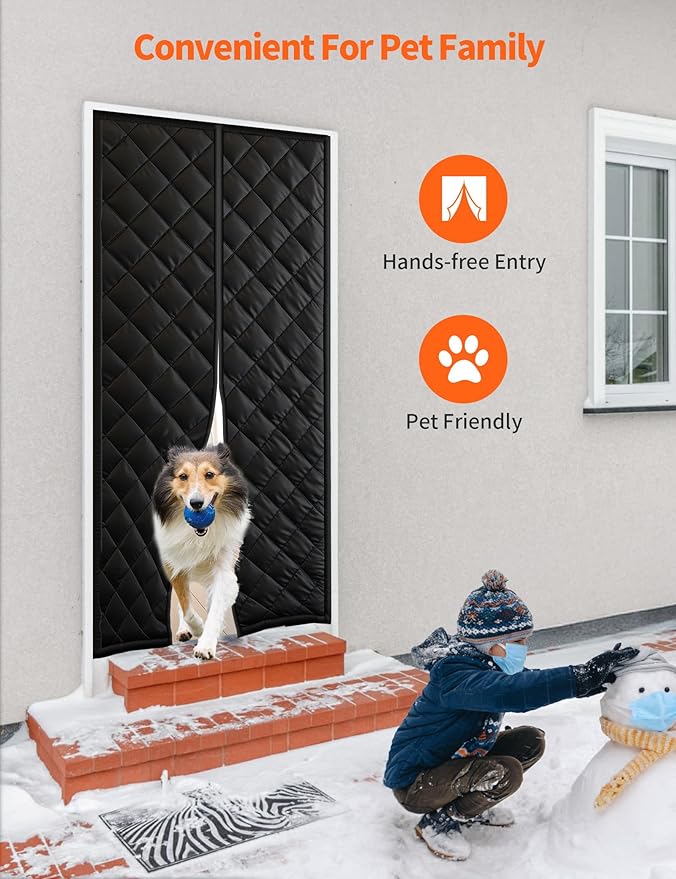 Magnetic Thermal Insulated Door Curtain for 32"x 80" Doors, Heavy-Duty Oxford Door Cover for Heat Insulation, Magnetic Closure Draft Block Blanket for Doorway to Keep Warm in Winter Cool in Summer