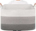 Goodpick 105L Extra Large Blanket Basket 25" x 16" x 16" Cotton Rope Storage Bins for Dirty Clothes Pillows, Decorative Woven Basket with Handles, Toy Baskets Storage Kids, Gray