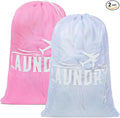 2 Pack Large Mesh Laundry Bag, Heavy Duty Laundry Bags with Drawstring, Laundry Hamper Liner, Machine Washable, for Travel, Storage, Sports, Dorms and Apartment Dwellers, 24 x 36 Inches (Pink+White)