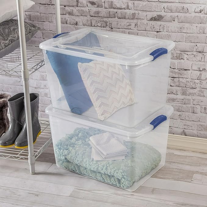 4 Pack 66 Qt Clear Plastic Storage Bins with Lids - Large Stackable Storage Containers for Home, Garage & Basement Organization, Designed for Clothes, Toys & Seasonal Items