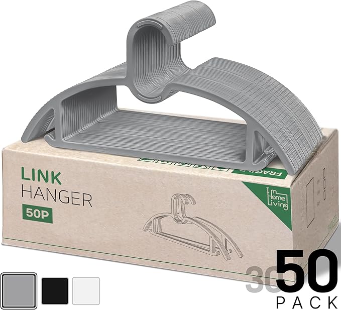 15" Compact Slim & Slimlink Interlocking Clothes Hangers, Space-Saving Lightweight Plastic Hangers for Small Closets, Dorms, Apartments, Travel, RVs & Petite Clothing (Gray, 50)