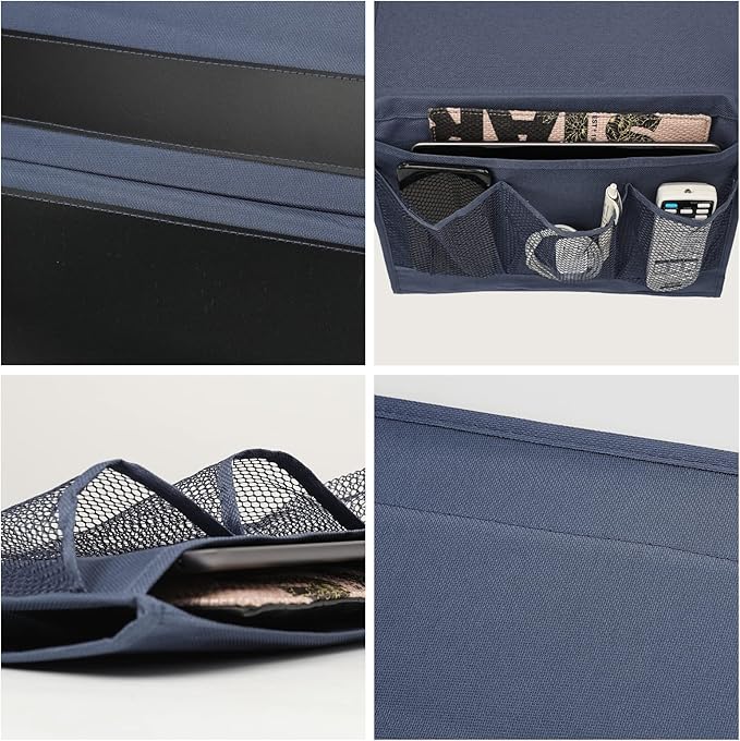 Surblue Bedside Caddy 4 Pockets Bedside Storage Organizer for TV Remote Control Phone Glasses Magazine (Navy)