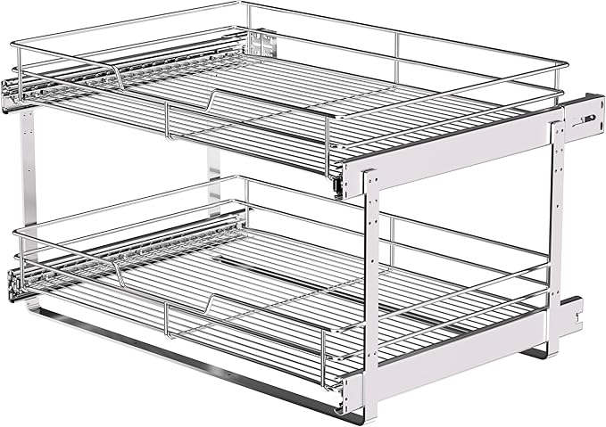 JOWBOOW (23" W x 22" D Cabinet Pull Out Shelves, 2-Tier | Heavy Duty Kitchen Pull Out Shelves for Wide Cabinets, 22 Inch Deep Sliding Cabinet Organizer
