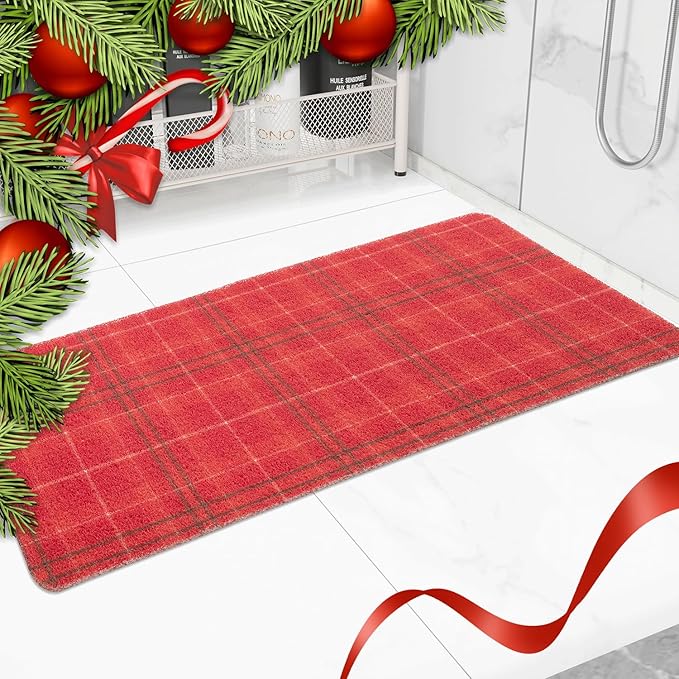 Hargiis Christmas Non-Slip Bathtub Mat, Anti Slip Shower Mat, Fast Drying Bathtub Mats, Foot Scrubber Mat, Anti Slip Mat for Tub, Floor, Bathroom, Kitchen, Home, Hotel (Holiday Plaid, 40"x16")