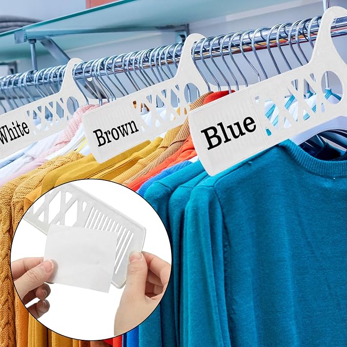 DoubleFill 25 Pcs Large Closet Dividers and 50 Pcs White Blank Cards 18 Inch Clothing Rack Size Dividers for Hanging Clothes, White Garment Rack Tag for Clothes Organization