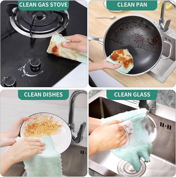 Bessrung 20 Pack Kitchen Dish Cloths, Super Absorbent Microfiber Cleaning Cloth for Cleaning Dishes, Kitchen, Bathroom, Car(Grey & Green)