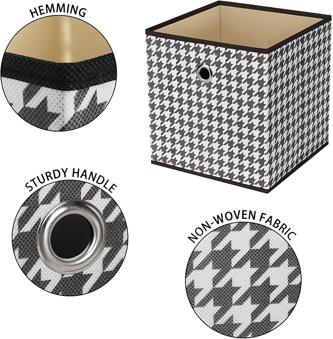 Foldable Storage Cubes Bins ,11 Inch Cloth Storage Cube Fabric Storage Box Cubes Organizer Baskets with Dual Handles for Home Organizer Set of 6 (Houndstooth)
