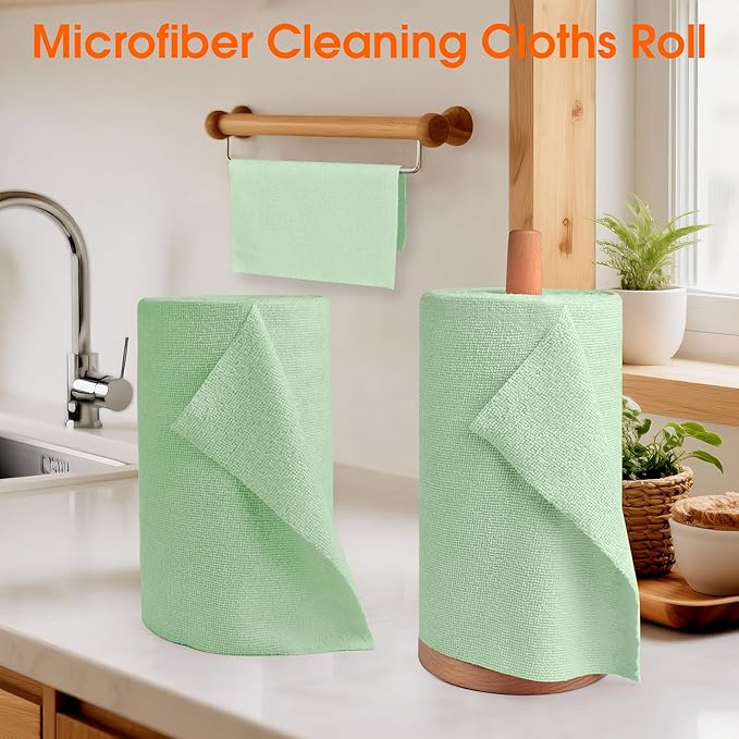 CHAUNCEY HOME Microfiber Cleaning Cloth Roll - 100 Pack Tear Away Microfiber Paper Towels, Reusable, Washable, Scratch-Free, Kitchen Towels for Car, Home, Kitchen, Glass, Dishes(Bean Green)