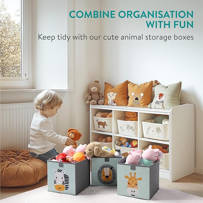 Navaris Kids Storage Cubes Set of 3 - Kids Cube Fabric Organizer Storage Bins - Foldable Cloth Cube for Childrens Bedroom Baby Nursery - Book Toy Bin Cubby Storage - Mint Green