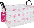 Rectangular Storage Basket Fabric Organizer Bin for Toys,Books,Clothes,Gifts,Pets-Perfect for Home,Office,Nursery,Dorm,Shelf(Rec-Pink hearts )