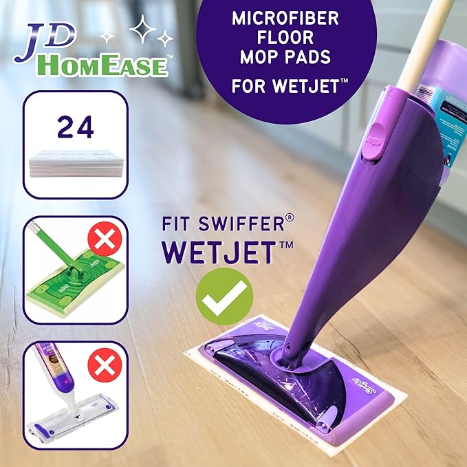 Premium Microfiber Replacement Pads for Swiffer WetJet - Super Absorbent, Lint-Free, Durable-11 x5.5, Swiffer WetJet Mop - Safe on Hardwood, Tile, Vinyl - 24 Pack