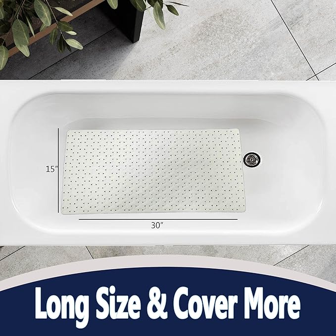 SafeLand- Non-Slip Bath, Shower, Tub Mat, TPR Material, Eco-Friendly, Non-PVC, Machine Washable, No Odor, with Powerful Suction Cups and Drain Holes, Tweed (15"x30" Translucent)