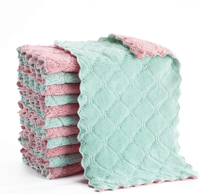 Hypermotion Microfiber Cleaning Cloth, Kitchen Towels, Double-Sided Microfiber Towel Lint Free Highly Absorbent Multi-Purpose Dust and Dirty Cleaning Supplies for Kitchen Car Cleaning. Pack of 12