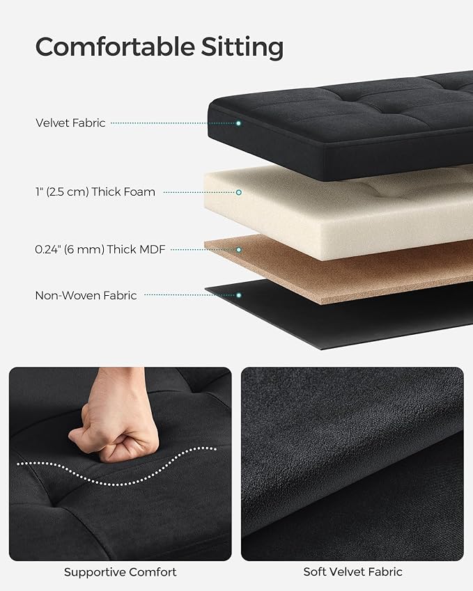 SONGMICS Storage Ottoman, Foldable Small Ottoman Foot Rest, 12.2 x 16.1 Inches Foot Stool, Ottoman with Storage, Load up to 286 lb, for Living Room, Bedroom, Dorm, Ink Black ULSF200B01