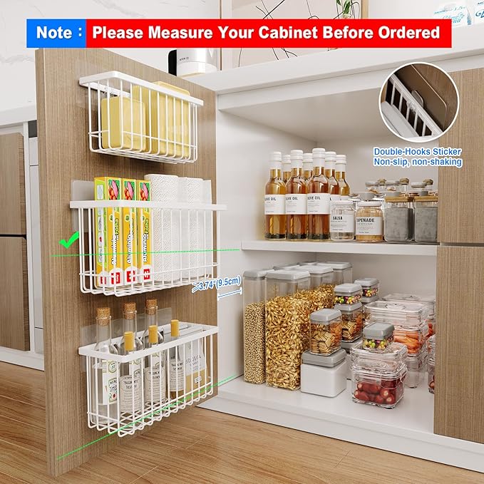 3 Pack Adhesive Cabinet Door Organizer, Lid Organizers Inside Cabinet Food Container/Tumbler Lid Organizer and Storage Cup Lids Holder for Kitchen & Bathroom Wall Mounted(White)