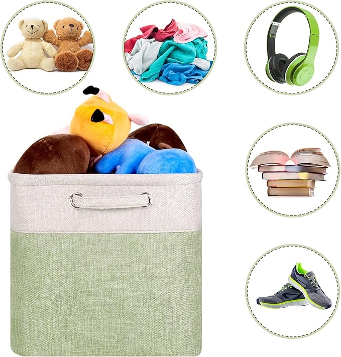 Storage Cube Bins 13x13 - 3-Pack 13x13x13 Inch Green Storage Cubes with Handles | Foldable Fabric Cube Storage Bins Organizer | Sage Green 13x13 Storage Cubes for Closet, Shelves