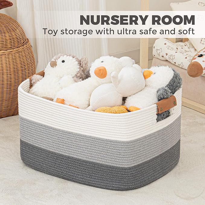 danpinera Rectangle Blanket Storage Basket, 50L Large Decorative Basket Living Room, Storage Bin with Handle, Woven Rope Hamper for Toy Organizing & Laundry, 18.11’’*14.17’’*11.81’’ Gradient Grey