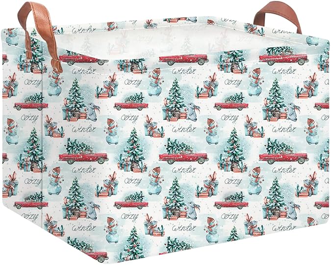 Rectangular Storage Baskets，Gift Basket,Book Box,Room Decor(Car Christmas)