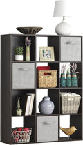 Whitmor 12 Cube Storage Organizer, 4 Tier Stackable Mdf Wood Bookcase, Open Storage Display Bookshelf, Storage Cabinet for Living Room, Bedroom, Home, Office, 35.1"L x 11.7"W x 47.5"H, Espresso