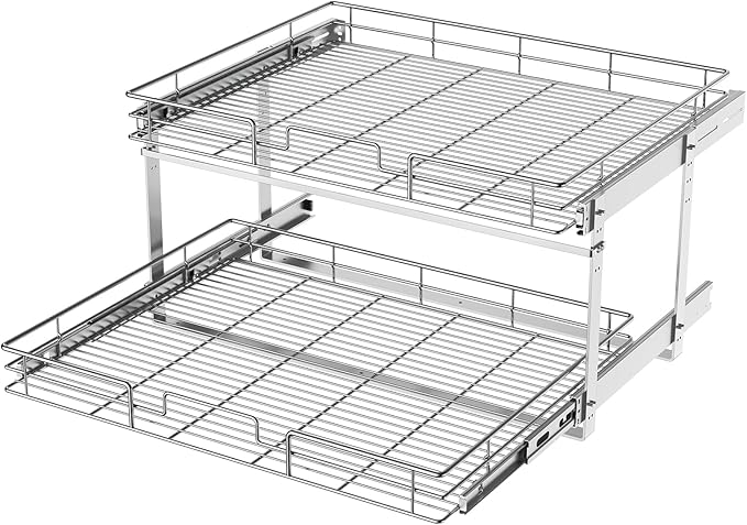 LOVMOR 2 Tier Individual Pull Out Cabinet Organizer 30" W x 21½" D, Slide Out Kitchen Cabinet Storage Sliding Shelves