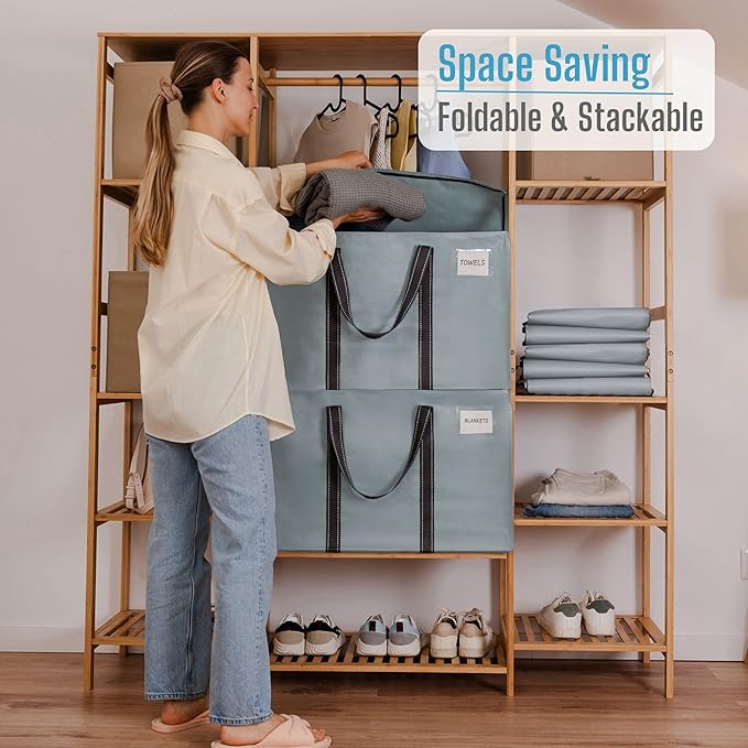 VENO 2 Pack Heavy Duty Moving Bags, Extra Large Storage Bags with Reinforced Handles & Strong Zippers, Foldable & Reusable Moving Box Alternative for Clothes & Dorm Storage