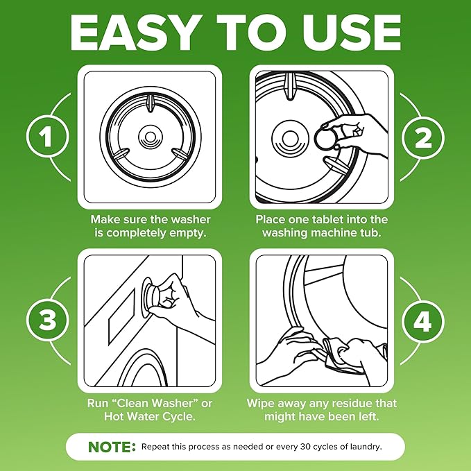 Renuv® Heavy Duty Washing Machine Cleaner and Descaler - Deep Cleaning Tablets For Front Load or Top Load Washer (12 XL Tablets - One Year Supply)