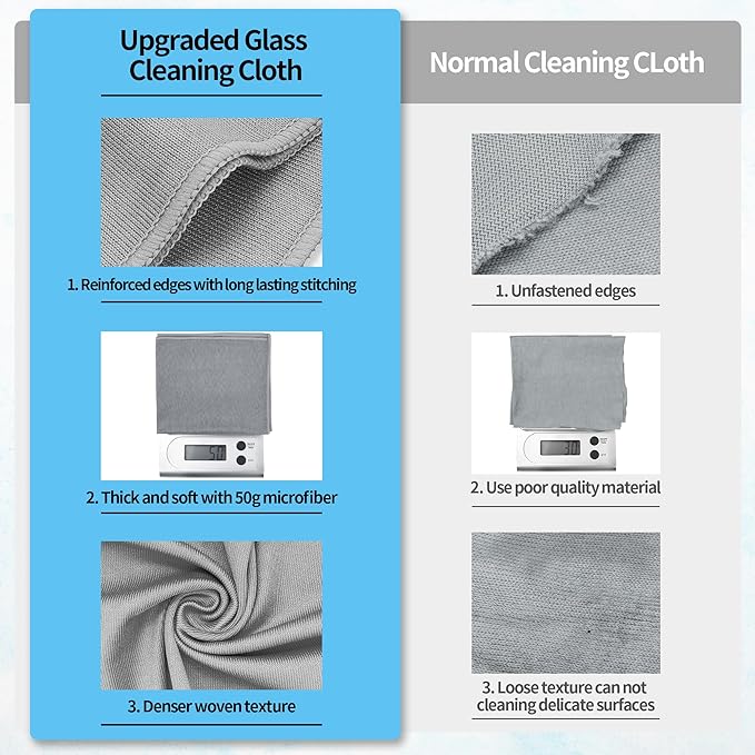 HOMERHYME Microfiber Cleaning Cloth - 10 Pack Glasses Cleaning Cloth, 16" x 14" Window Cleaning Rags, Streak Free Lint Free Polishing Cloths Wipes for Eye Glass, Stainless Steel, Windshield, Grey