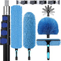 30ft High Ceiling Duster Kits with 5-24ft Heavy Duty Extension Pole - Fan Blade Cleaner, Cobweb Remover & Blue Window Squeegee Kit, Washable Dust Brush for High Roof and Glass Surfaces