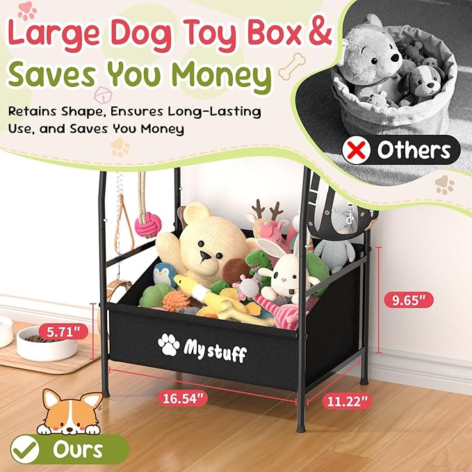 Medium Dog Toy basket, Toy Box for Dogs, Pet Toys Bin Dog Metal Wire Basket for Toys, Food Storage, Storage Organizer Chest Storage, Toy Box for Living Room Area (Black)
