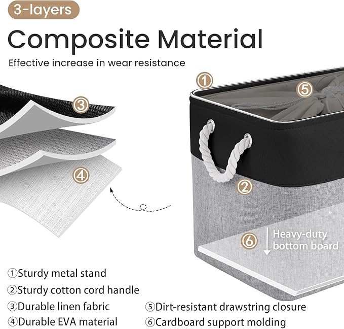 Large Storage Baskets- 16x12x12 inch Storage Bins for Shelves and Closet Organizing, Foldable Fabric Bin for Home Organization Clothes and Laundry (1-Pack, Black&Gray)