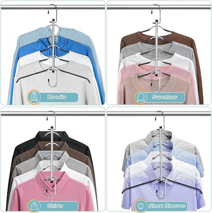 Clothes Hangers Space Saving Shirt Hangers, Lomrsiul Non Slip PVC Coating Multi Blouse Hangers Shirt Organizer for Closet Organizers and Storage for T Shirt Sweater Hoodie Coat Dress Black 4 Pack