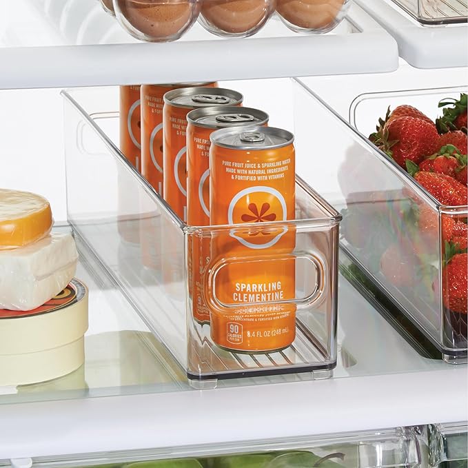 iDesign Stackable Fridge Bin with Handles - Ideal for Freezer or Pantry, Set of 3, Clear, Made in USA