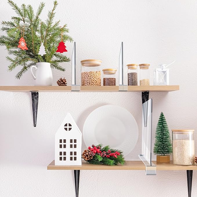 Acrylic Shelf Dividers for Closet Organization, Clear Closet Shelf Separators for Wooden Shelving, Adjustable Acrylic Bookshelf Organizers for Kitchen Cabinets and Bedroom (8PCS)
