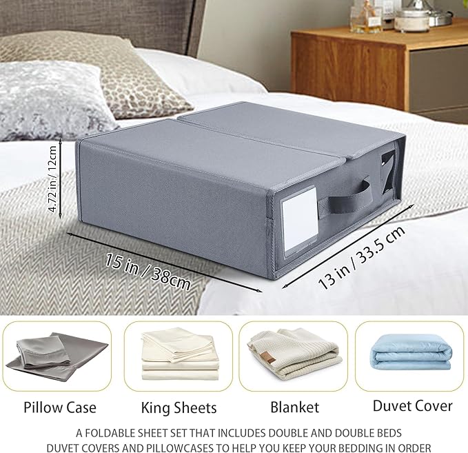 Bed Sheet Organizers and Storage - 4 Pack, Foldable Sheet Cube Storage Container Linen Closet Organizers, Duvet Covers and Pillowcases Storage Box for Bedding Blankets Towels (4 PCS)