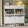 BORNOON Shoe Storage Cabinet for Entryway, Farmhouse Wide Shoe Cabinet with 4 Flip Drawers and 2 Top Drawers, Freestanding Organizer with Adjustable Shelves, Hooks, and Anti-Tip Kit for Hallway