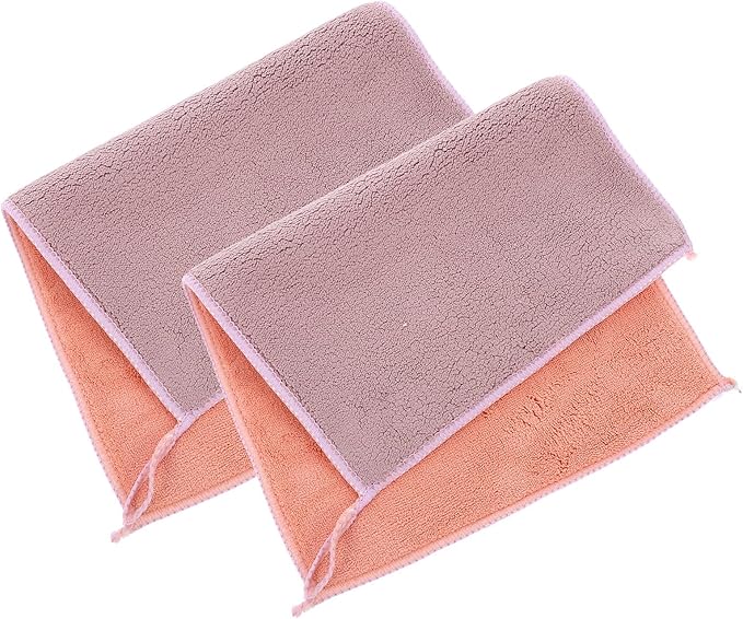 ARTIBETTER 2pcs Water Absorbing Kitchen Dishwashing Towels, Double-Layer Microfiber Cleaning Cloths 20x30cm Edge Stitching and Hanging Loop, Multi-Function Washcloths for Household Kitchen