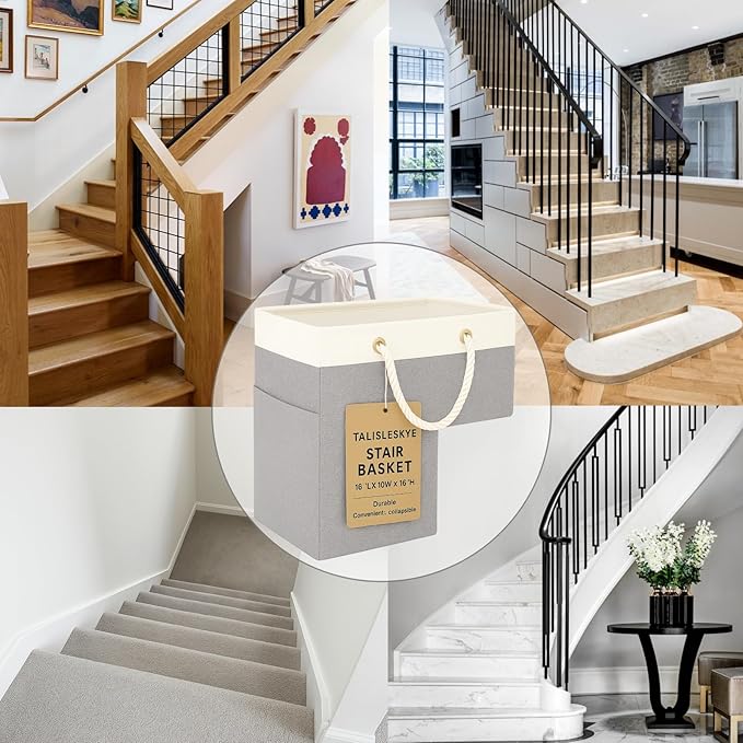 Stair basket,Foldable staircase baskets,Step stairs storage baskets with handle,2pcs