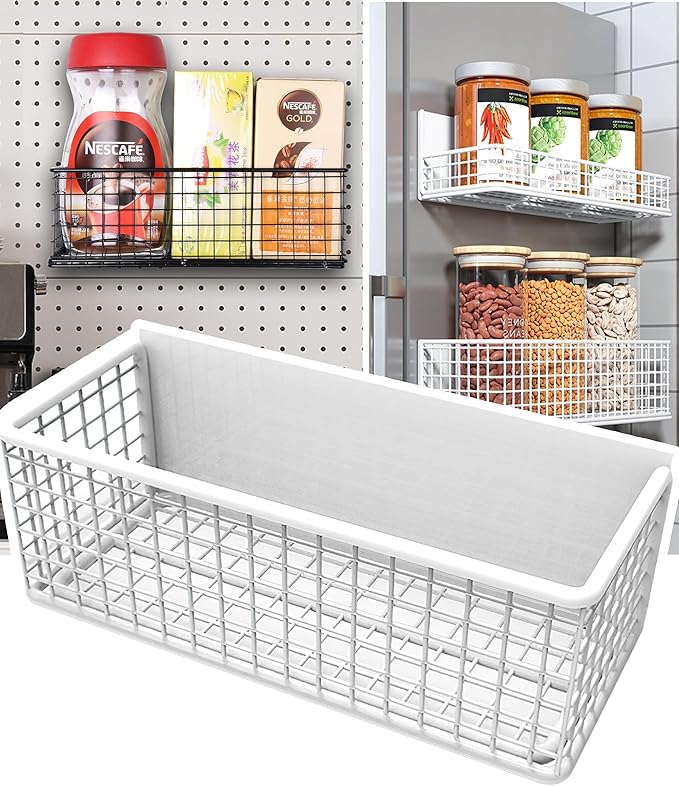 Magnetic Basket Fridge Large Magnetic Pen Holder Whiteboard Metal Wire Basket Storage Item Organizer (White-High)