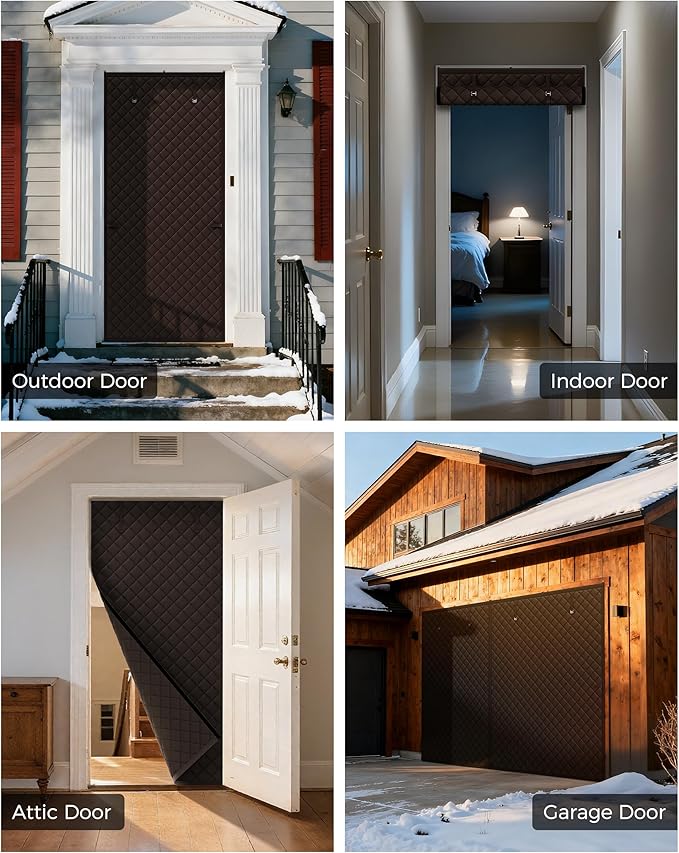 Thermal Insulated Door Curtain Fits Door Size 38 x 83 Inch, Oxford Cloth Thicken Cotton Filled, Curtain Size 41" x 85", Single Piece Door Insulation Blanket Cover for Cold in Winter, Brown