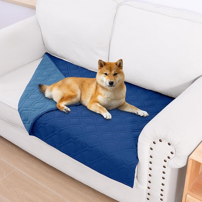Smiry Reversible Waterproof Couch Covers for Sofa, Washable Dogs Pet Couch Covers for 3 Cushion Sofa Pet Friendly, Water Resistant Furniture Protector Slipcover, Geometric (30"x53", Navy/Blue)