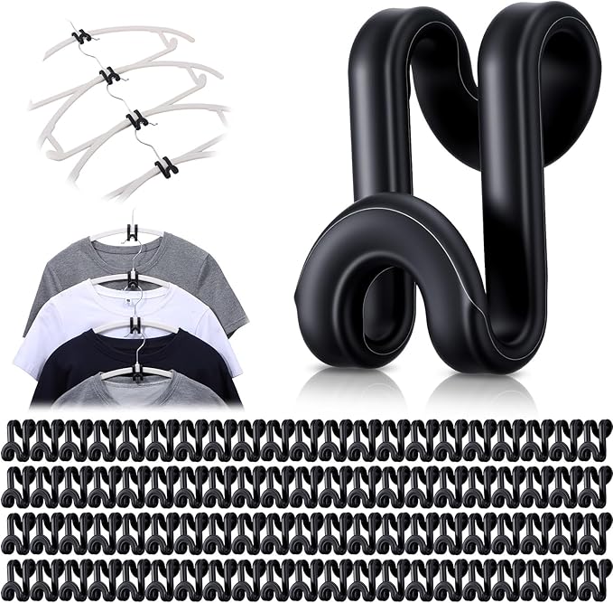 240 Pcs Black Clothes Hanger Connector Hooks, Heavy Duty Plastic Space Saving Cascading Hanger Extender Clips for Closet Organizer
