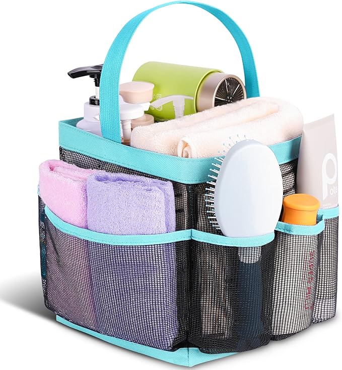 EUDELE Mesh Shower Caddy Portable for College Dorm Room Essentials, 8-Pocket Large Capacity Shower Bag for Beach, Swimming, Gym Pack